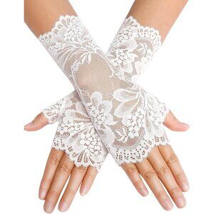 Women Evening Fingerless Short Wrist White Lace Gloves Party Prom Cosplay